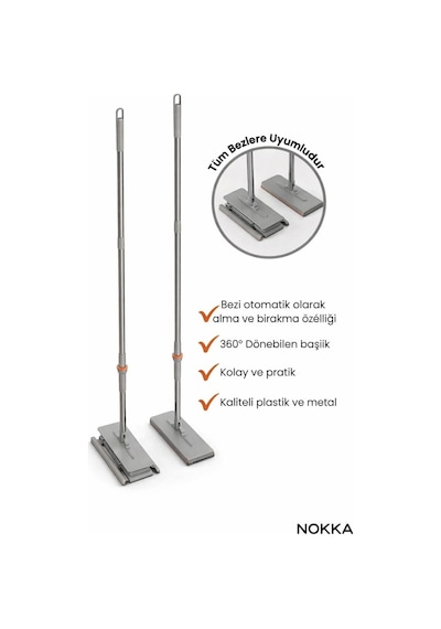 Otomatik Mop, 5 Adet Bez Hediyeli ,yüzey Temizlik Havlusu İle Uyumlu, Kolay Mop, 32 Cm