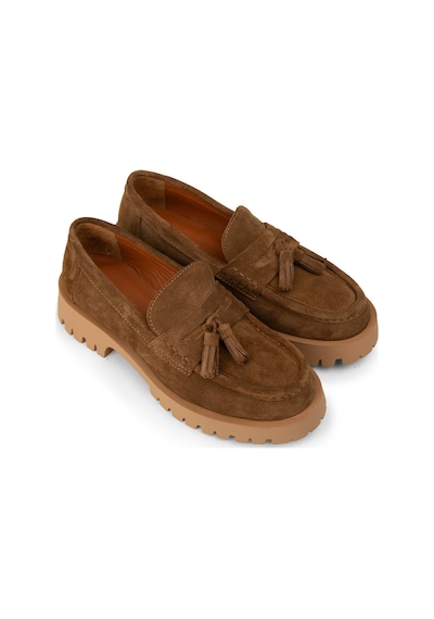 Deery Kadın Hakiki Süet Taba Rengi Püsküllü Loafer - 02035ztbac01