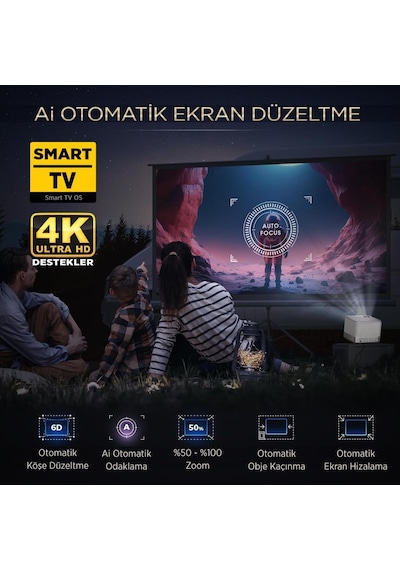 Vankyo Aurzen Boom 3 WiFi + Bluetooth 300 Inç 4K Smart TV Projeksiyon Cihazı Altın