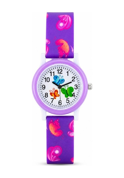 Kelebek Desenli Lila Kız Çocuk Kol Saati Analog Saat St-304419 Beyaz