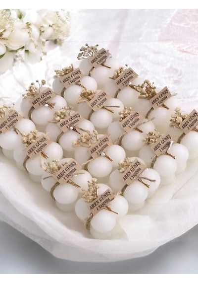 Hediyelik 10 Adet Süslemeli Bubble Mum, Nikah Şekeri, Doğum, Sünnet, Düğün, Nişan, Söz