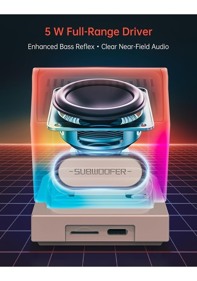 Minitoo Retro Pc-style Bilgisayar Hoparlörü, Akıllı Piksel Ekranı Ve Kendi Resimlerinizi Oluşturma Özelliği, Bluetooth Ve Usb Ses, Beyaz Gürültülü Alarm/zamanlayıcı, Yatak Odası İçin