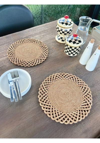 2'li Set Hasır Görünümlü Amerikan Servis-leke Tutmaz Natural 33 Cm Natural