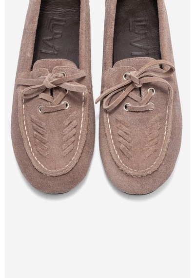 Luvishoes Luvi Shoes Lorven Vizon Süet Hakiki Deri Bağcıklı Kadın Loafer Ayakkabı Vizon