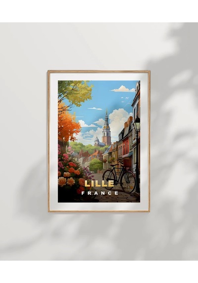 Çerçevesiz Poster Lille Sokakları Ve Bisiklet Manzarası