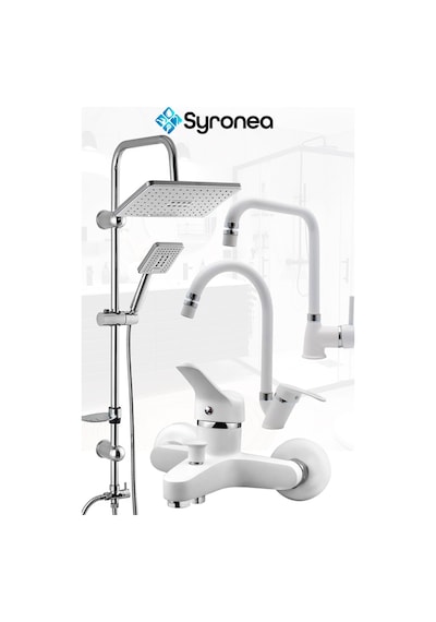 Beyaz Robot Tepe Yağmurlama Duş Set Banyo Mutfak Lavabo Batarya Musluk Seti Beyaz