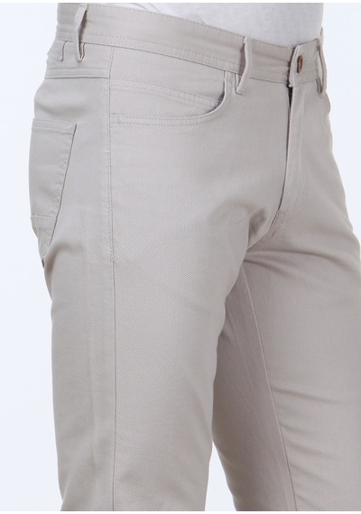 Ramsey Bej Dokuma Slim Fit Casual Pamuk Karışımlı Pantolon