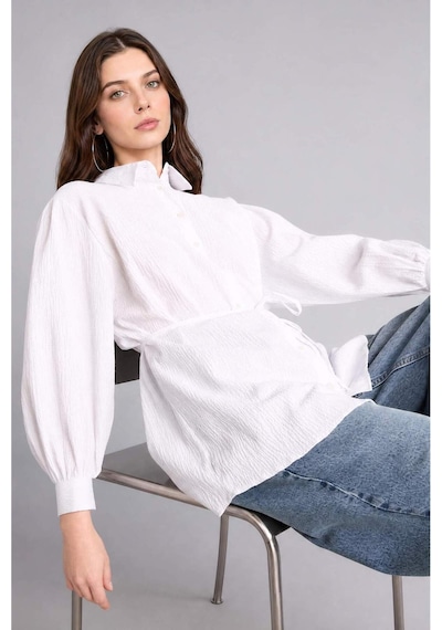 Defacto Relax Fıt Kırışık Dokulu Kumaş Uzun Kollu Beyaz Tunik H7714ax26hswt16 Beyaz-wt16