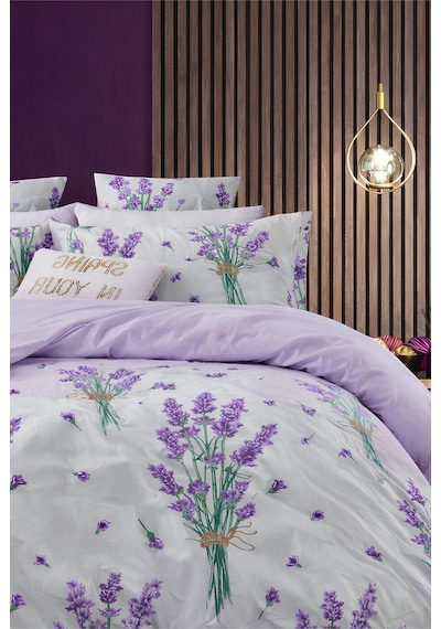 Mor Lavanta Desenli Çift Kişilik Nevresim Takımı Modern Floral Seri Çok Renkli