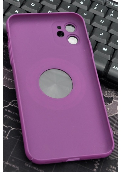 Apple Uyumlu iPhone 11 Uyumlu Mor Benekli Desenli İnce Sert Kapak Kılıf Kamera Lens Korumalı Mor -