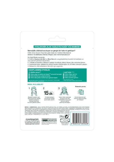 Garnier Hyaluronik Aloe Temizleyici Kağıt Yüz Maskesi