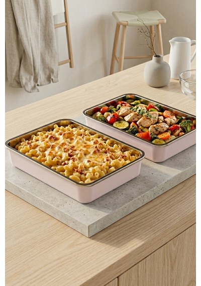 2'li Stainless Paslanmaz Çelik Vakumlu Saklama Kabı,fırın Ve Kek Kabı 1,9 Lt Yemek Kabı Sefer Tası Pembe