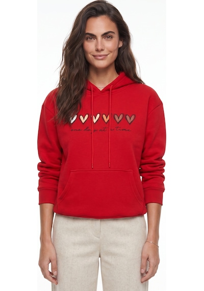 Onloox Kadın Kırmızı Kırmızı Pamuklu Üç İplik Şardonlu Kapüşonlu Kalp Baskılı Kanguru Cepli Sweatshirt Onloox Kadın Kırmızı Kırmızı Pamuklu Üç İplik Şardonlu Kapüşonlu Kalp Baskılı Kanguru Cepli Sweatshirt
