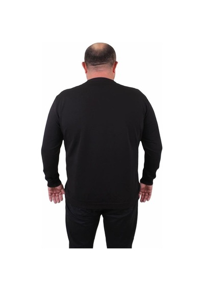 Starbattal Büyük Beden Sıfır Yaka Classic Sweat 23216 Sıyah-Sıyah Siyah