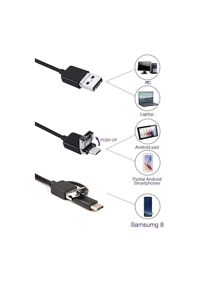 Endoskop 3 in 1 Yılan Kamera Usb Micro Usb Type-C 10M Sert Kablo