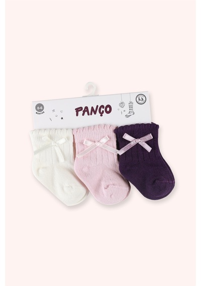 Panço Kız Bebek Fiyonklu Renkli Soket Çorap Set