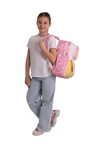 Kaukko Kids Dört Bölmeli Kız Çocuk Molang Baskılı Pembe - Sarı Okul Sırt Çantası - L5318 Çok Renkli