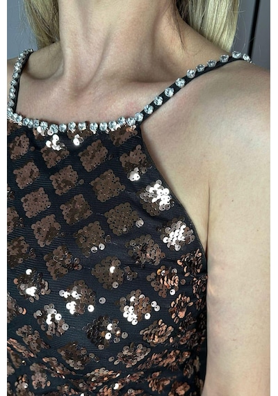 Ges Moda G1276 Otriş Ve Askı Detaylı Payet Tasarım Elbise Bronz Bronz