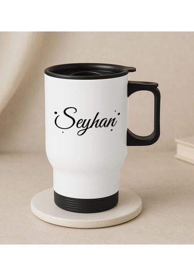 Bk Gift Kişiye Özel İsimli Kulplu Beyaz Çelik Bardak Termos Mug 450ml-4, Sevgiliye Hediye, Arkadaşa Hediye, Eşe Hediye