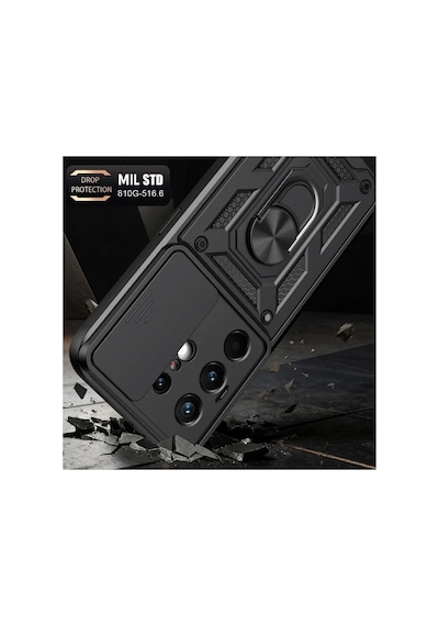 Tecno Camon 50 Ultra Uyumlu Tank Kılıf Yüzüklü Extra Darbe Koruma Zırhlı Outdoor Kapak Siyah