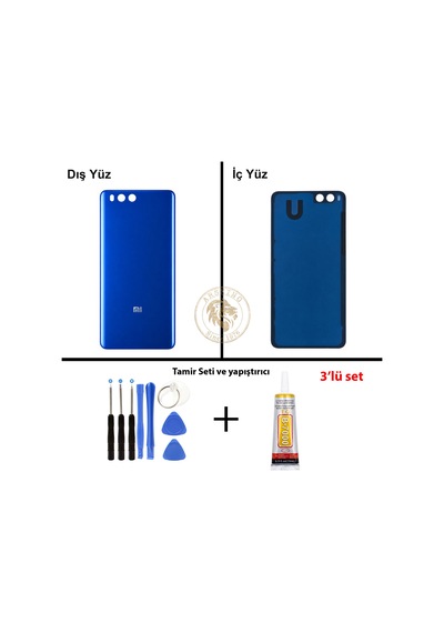 Xiaomi Mi Note 3 Mavi Arka Pil Kapağı Batarya Kapağı Lazer Kesim + Yapıştırıcı Ve Vida Seti Çok Renkli