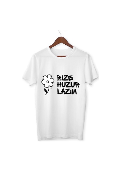 Alpşan Ticaret Bize Huzur Lazım Tişört Huzur Veren T-shirt Çocuk Yetişkin Beyaz Tişört Beyaz