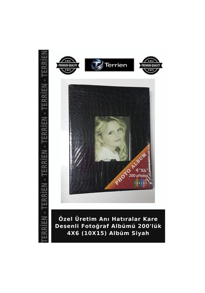 Özel Üretim Anı Hatıralar Kare Desenli Fotoğraf Albümü 200'lük 4x6 10x15 Albüm Siyah