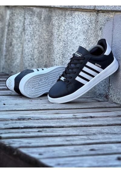 Wipper Unisex Spor Ayakkabı Sneaker Hafif Ortopedik Eva Taban Memory Foam Günlük Kullanım İçin Rahat Siyah - Beyaz