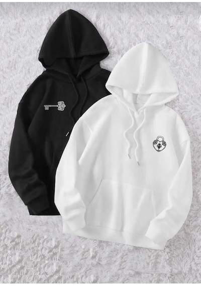Oneoctobeer Anahtar Ve Kilit Sevgili Çift Kombini 2 Li Sweatshirt Hoodie Beyaz