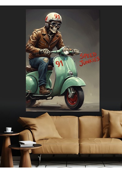 Ahşap Tablo Kasklı Scooter Süren Adam