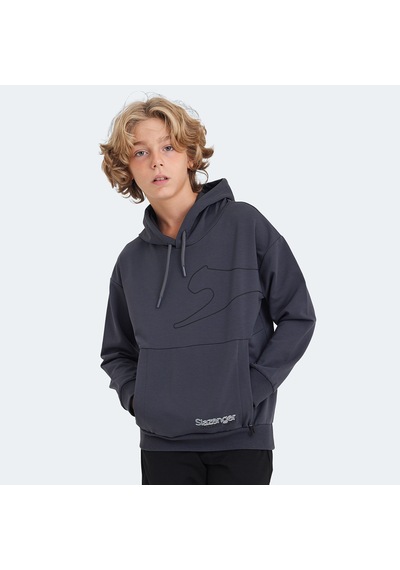Slazenger LINK Çocuk Kapüşonlu Cepli Koyu Gri Sweatshirt