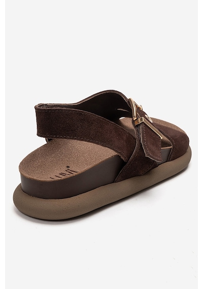 Luvishoes Jalven Kahverengi Süet Hakiki Deri Kadın Sandalet