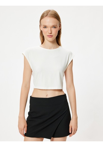 Koton Basic Crop Tişört Slim Fit Bisiklet Yaka Kısa Kollu Ekru 4sal10702ık Ekru