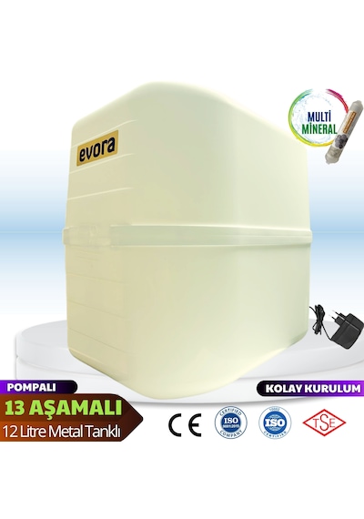 13 Aşamalı 12 Litre Kapalı Kasa Pompalı Su Arıtma Cihazı - Beyaz