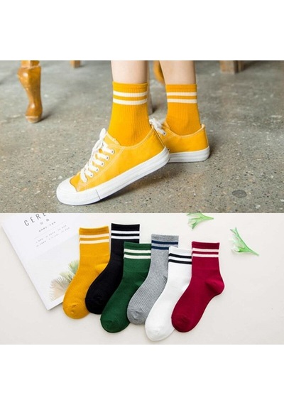 Bgk Unisex Kadın 6' Lı Karışık Renkli Çizgili Tenis Çorabı Çok Renkli
