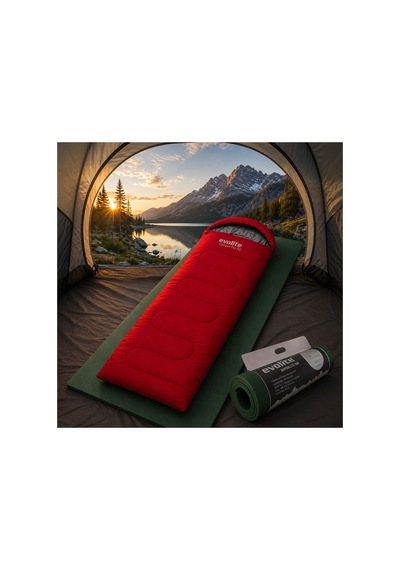 Pro Sq 0 C Dikdörtgen Uyku Tulumu + Superlite 300 10mm Kamp Matı Seti Kırmızı