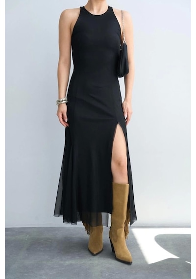 Defymoda Tül Elbise - Siyah Siyah