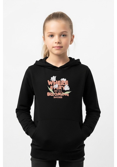 Kanguru Cepli Kız Çocuk Sweatshirt Where Every Yazı Baskılı Siyah