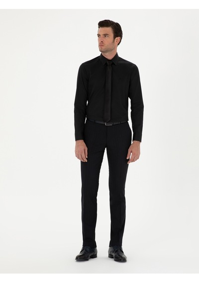 Cacharel Siyah Slim Fit Pamuk Klasik Gömlek