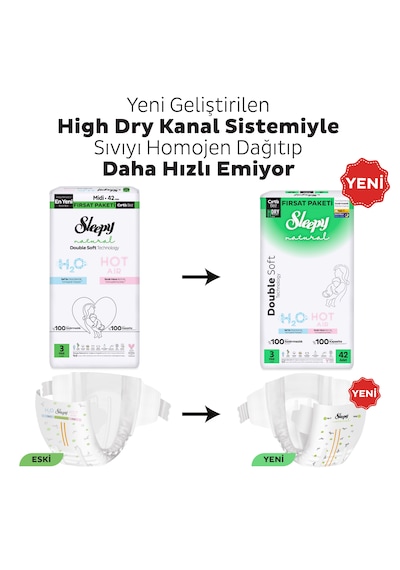 Sleepy Natural Double Soft Fırsat Paketi Bebek Bezi 3 Numara Midi 42 Adet