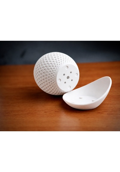 3d Baskı Küre Saksı - Kafes Dokulu İki Parçalı Dekoratif Saksı - Beyaz-beyaz