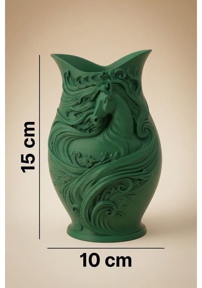 At Desenli Dekoratif Vazo Mat Dokulu Çiçeklik Modern Ev Ofis Masa Raf Salon Süs Aksesuarı 15x10 Cm Yeşil