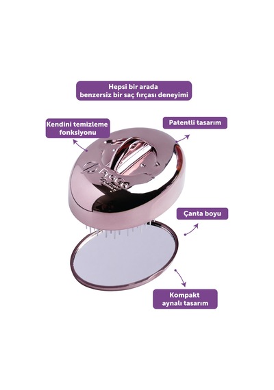 Premium Shinybrush Saç Fırçası - Kendini Temizleyen, Aynalı, Çanta Boy - Compact Detangling To Go Kahverengi