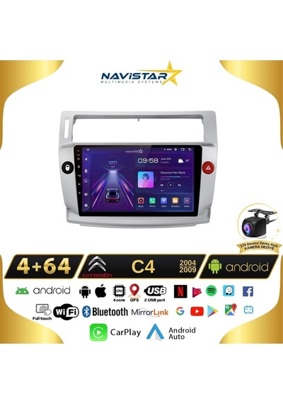Citroen C4 2004 - 2009 Model 4gb + 64gb Android 13 Kablosuz Carp