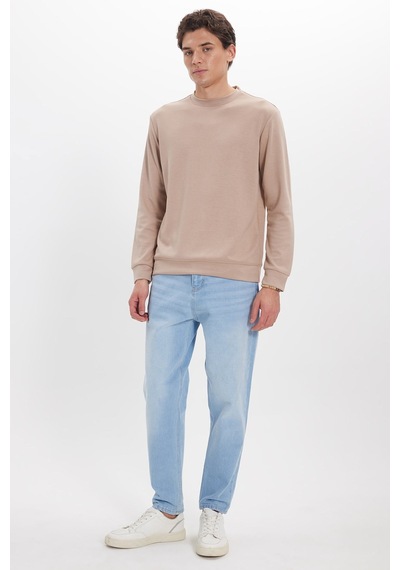 Tudors Erkek Standart Fit Normal Kesim Uzun Kollu Ekstra Soft Modal Kumaş Bisiklet Yaka Koyu Vizon Sweatshirt-50227