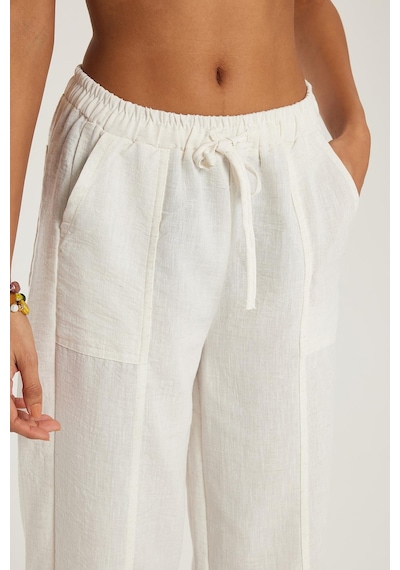 Tudors Kadın Relax Fit Rahat Kesim Beli Lastikli Bağlamalı Ekru Pantolon-33401 Ekru