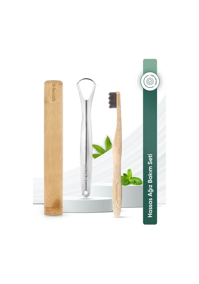 Tbrush Nano Koyugri Bambu Diş Fırçası - Ultra Soft + Paslanmaz Çelik Dil Temizleyici + Diş Fırçası Kabı