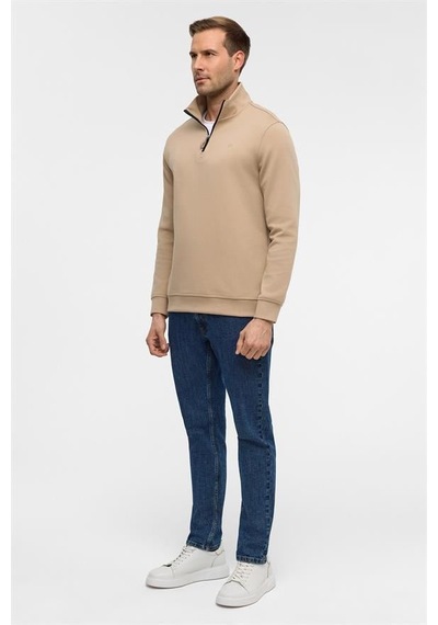 Süvari Bej Regular Düz Yarım Balıkçı Yaka Sweatshirt Bej