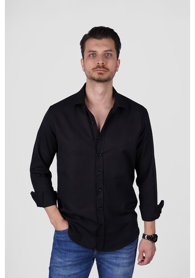 Optik Siyah Slimfit Erkek Gömlek Siyah