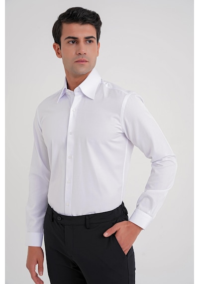 Efor G 565 Slim Fit Dik Yaka Pamuk Saten Uzun Kol Klasik Beyaz Gömlek Beyaz